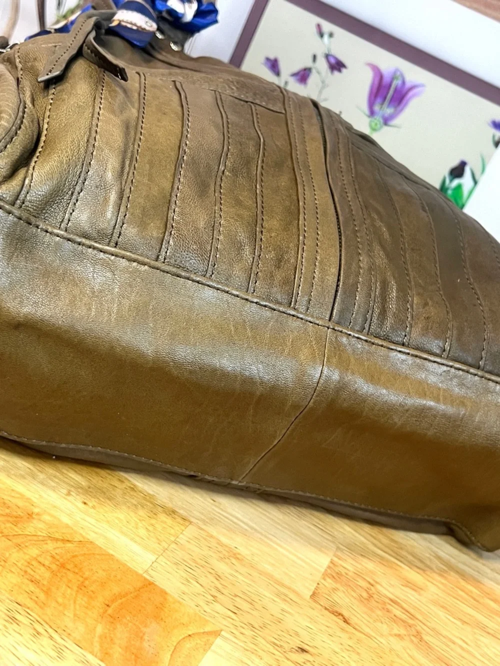 Vintage Y2K Junior Drake Bag Olive Brown Leather Pinup Ladies Lining Hobo - Picture 7 of 12